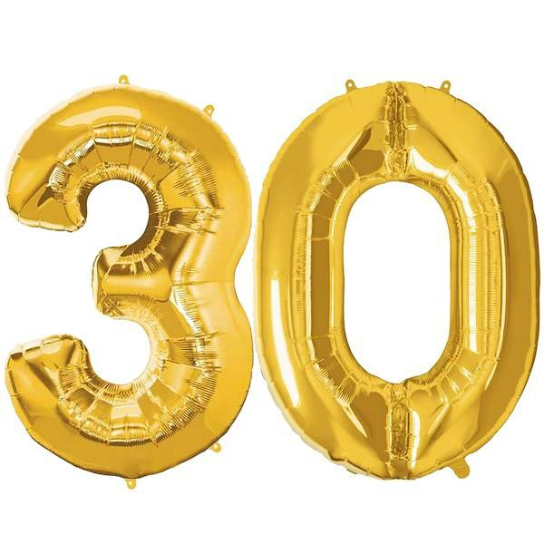 Balony na urodziny cyfra 30 foliowe 40 cm złoty