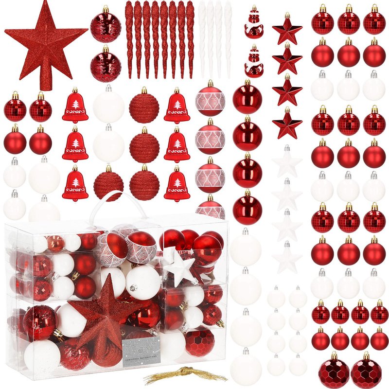 Bombki choinkowe 105 szt. ozdoby świąteczne zestaw biały, czerwony