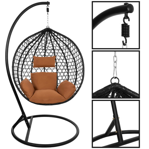 Kokon rattanowy do ogrodu, na taras, balkon, fotel wiszący z poduszkami