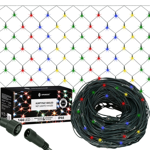 Kurtyna świetlna multikolor 144 Led lampki wewnętrzno-zewnętrzne siatka z programatorem
