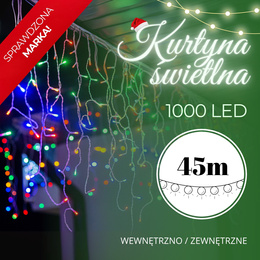 Kurtyna świetlna 1000 led girlanda, lampki wewnętrzno-zewnętrzne 45 m sople multikolor