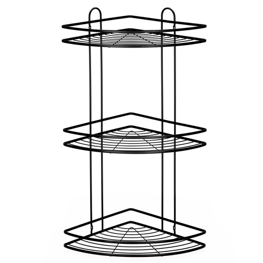 Półka łazienkowa narożna pod prysznic 3 poziomy, wisząca, czarna
