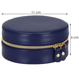 Szkatułka na biżuterię okrągła 11x5 cm granatowy organizer z przegródkami ekoskóra