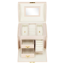Szkatułka na biżuterię ekoskóra 17,5x12x13,5 cm jasny różowy organizer z przegródkami