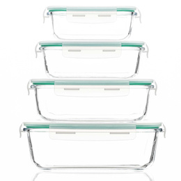 Pojemniki kuchenne na żywność z pokrywkami zestaw 4 szt. szklane, przeźroczysty
