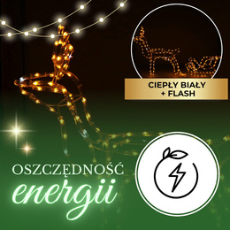 Renifer Led 120 cm świąteczny z saniami świetlna dekoracja do ogrodu biały ciepły + flash