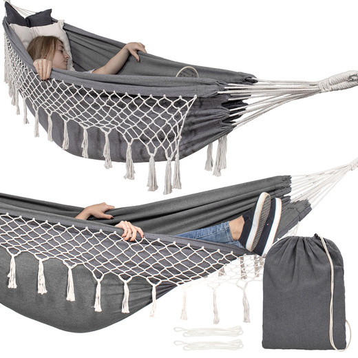 Hamak dwuosobowy 200kg bujak ogrodowy 200x150cm szaro-kremowy