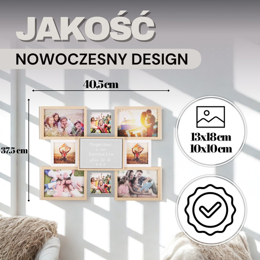 Multiramka na zdjęcia 8 ramek kolaż na zdjęcia 13x18 cm, 10x10 cm brązowo-szara