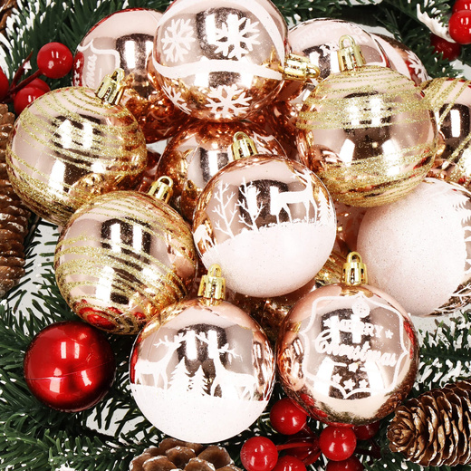 Bombki choinkowe rose gold 24 szt. różowy 6cm zestaw choinkowy