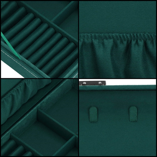 Szkatułka na biżuterię 28x19,5x7 cm zielony welurowy organizer z przegródkami