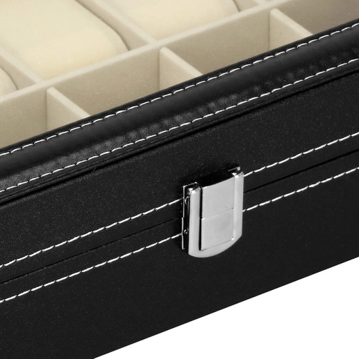 Szkatułka na zegarki 30x20x8 cm czarno-kremowa, ekoskóra organizer z 12 przegródkami