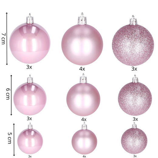 Bombki choinkowe 30 szt. ozdoby świąteczne deroracje brokatowe nietłukące mix różowe
