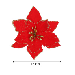 Gwiazda betlejemska, sztuczny kwiat poinsecja czerwona z brokatem, na klipsie