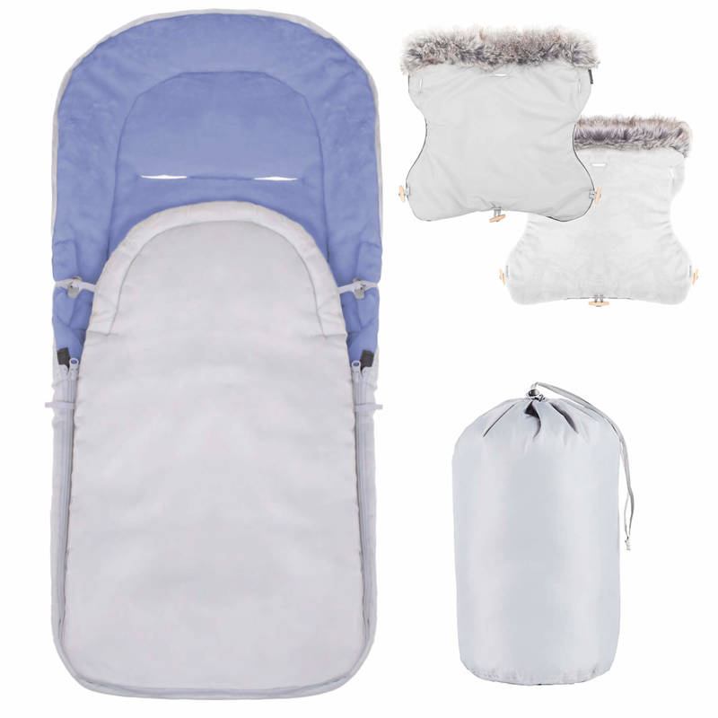 Śpiworek do wózka 4w1, mufka, śpiwór do sanek, gondoli z torbą 90 cm szaro-niebieski