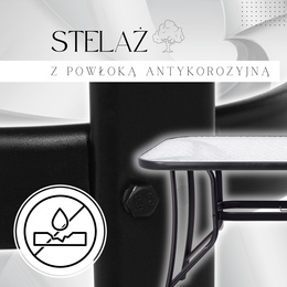 Meble ogrodowe zestaw 8 krzeseł, stalowy stół ze szkłem hartowanym na taras czarny