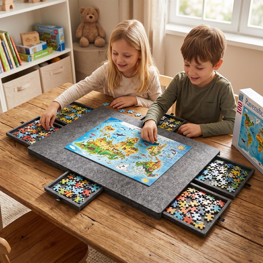 Tablica do układania na 1000 puzzli, 6 szuflad, mata składana, filcowa podkładka