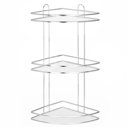 Półka łazienkowa narożna pod prysznic 3 poziomy, wisząca, srebrna