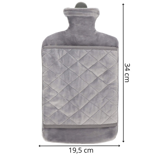 Termofor gumowy w futrzanym pokrowcu ogrzewacz do rąk 1,8L szary