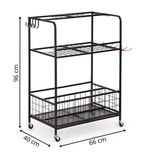 Wózek na narzędzia ogrodowe 96 cm mobilny organizer, 3-poziomy, stojak na sprzęt ogrodniczy