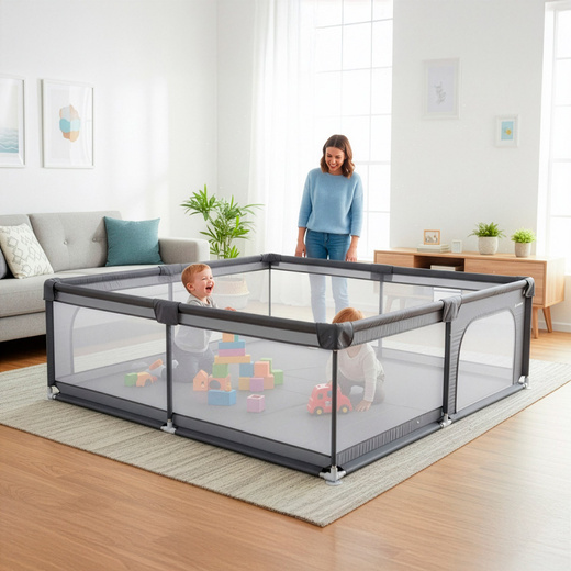 Kojec dla dzieci, zamykany 200x180x66 cm składany, turystyczny, szary