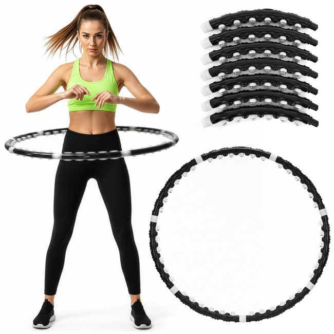 Hula hop treningowe 92 cm z wypustkami masującymi, składane, czarne