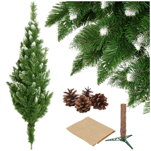 Choinka na pniu 220 cm sztuczna sosna diamentowa ośnieżona premium ze stojakiem i jutą