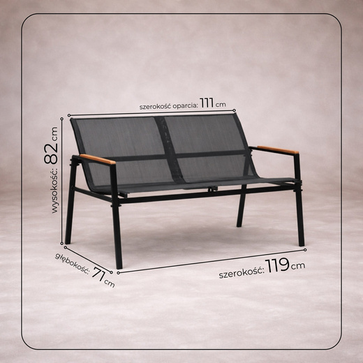 Meble ogrodowe, zestaw dla 4 osób sofa, krzesła, stolik metalowe, czarne