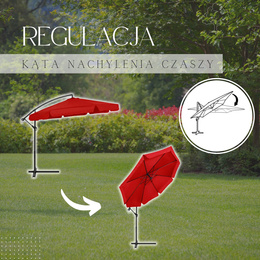 Parasol ogrodowy na wysięgniku 350 cm składany z pokrowcem, na balkon, taras czerwony