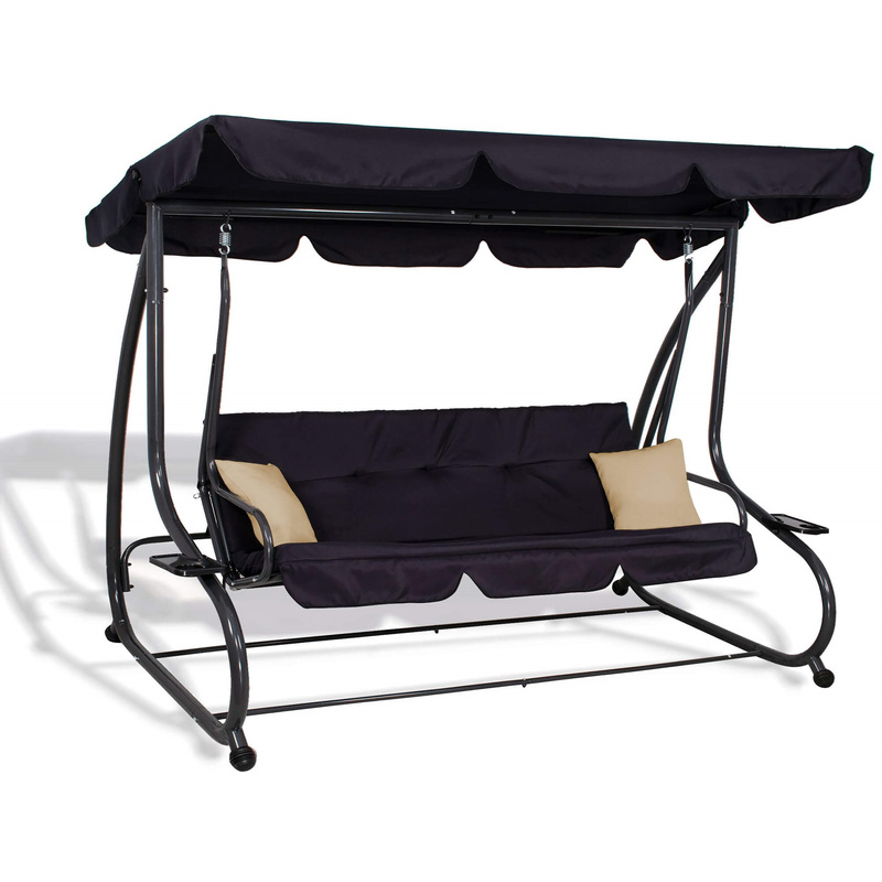 Huśtawka ogrodowa z daszkiem 4 osobowa czarna