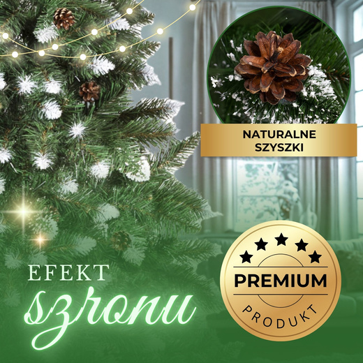 Choinka sztuczna 200 cm sosna diamentowa ośnieżona z szyszkami