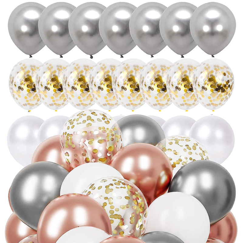Balony urodzinowe 50 szt. zestaw dekoracje białe, szare, różowe, z konfetti