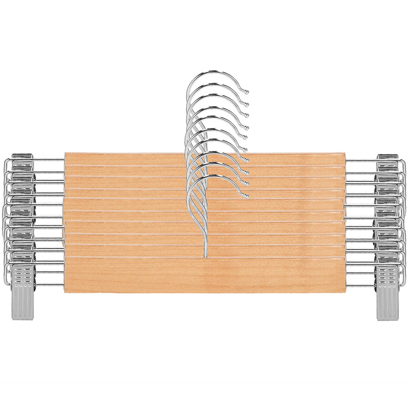 Wieszaki klamrowe na ubrania 10 szt. do spódnic, spodni naturalne drewno