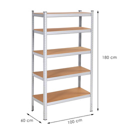 Regał metalowy z 5 półkami 180x100x60cm 1000 kg do garażu, piwnicy
