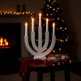 Świecznik adwentowy Led z 5 świecami bożonarodzeniowy świąteczny na baterie biały