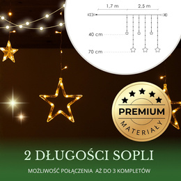 Kurtyna świetlna 138 Led girlanda gwiazdki, lampki wewnętrzne sople ciepły biały