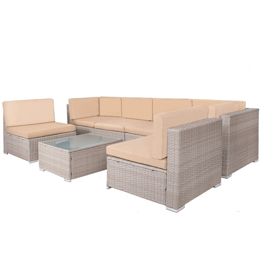 Meble ogrodowe zestaw modułowy technorattan stolik kawowy i 6 modułów beżowy