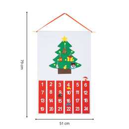 Kalendarz adwentowy, wiszący z 24 przegródkami, 10 zawieszek na choinkę, multikolor