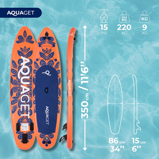 Deska SUP 350 cm pompowana do pływania na stojąco paddleboard z zestawem akcesoriów