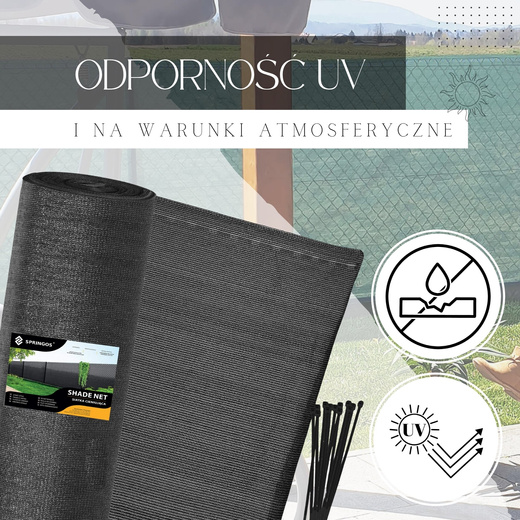 Siatka cieniująca 95% osłonowa 1,7x10m antracyt, 50 szt. opasek zaciskowych