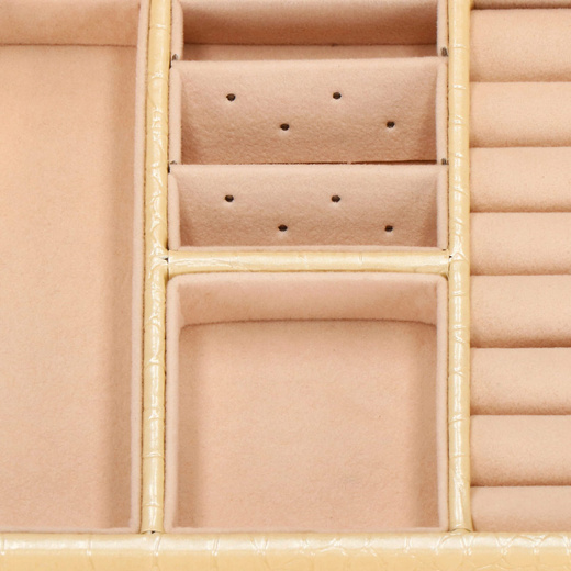 Szkatułka na biżuterię ekoskóra 17,5x14x12,5 cm ecru organizer z przegródkami