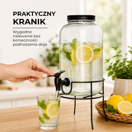 Słój szklany 3,2l z kranikiem na stojaku pojemnik na lemoniadę dyspozytor do napojów