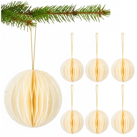 Papierowe bombki 6 szt. zawieszki choinkowe, ozdoby świąteczne 8 cm rozkładane, biały 