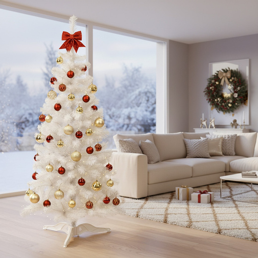 Choinka sztuczna 150 cm jodła biała nowoczesna jak żywa, ze stojakiem