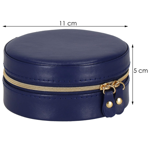 Szkatułka na biżuterię okrągła 11x5 cm granatowy organizer z przegródkami ekoskóra