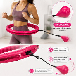 Hula hop z obciążeniem i masażerem, regulowane koło fitness do ćwiczeń brzucha i talii, 24 wypustki różowe