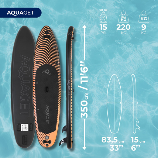 Deska SUP 350 cm pompowana do pływania na stojąco paddleboard z wiosłem i akcesoriami