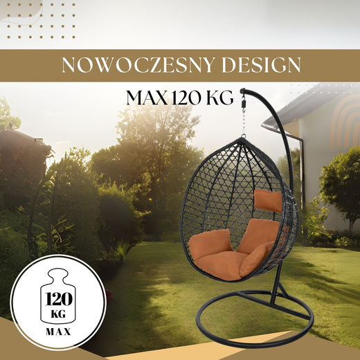 Kokon rattanowy do ogrodu, na taras, balkon, fotel wiszący z poduszkami