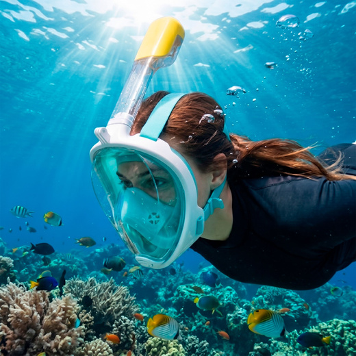 Maska do nurkowania L/XL pełnotwarzowa, z rurką, AntiFog, DryTop do snorkelingu regulowana