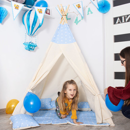 Namiot Tipi dla dzieci wigwam błękitny w gwiazdki XXL