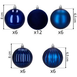 Bombki choinkowe 36 szt. zestaw dekoracji świątecznych, nietłukące, granatowe